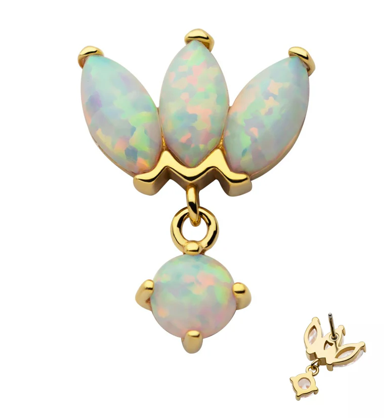 14kt Gold Empress Dangle White Opalite Threadless Top - Mrs Treak