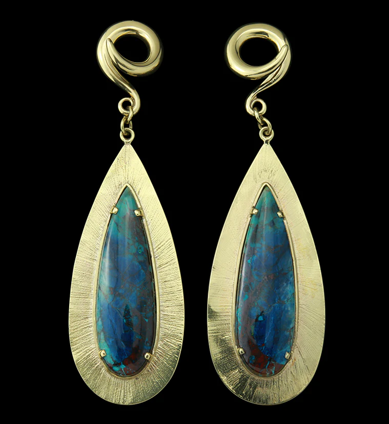 Score Blue Opal Petrified Wood Brass Ear Weights - Mrs Treak