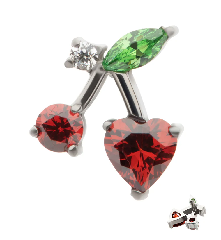 Cherry Heart Red CZ Internally Threaded Titanium Top - Mrs Treak