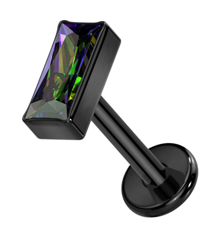 Black PVD Baguette Black Aurora CZ Internally Threaded Titanium Labret - Mrs Treak
