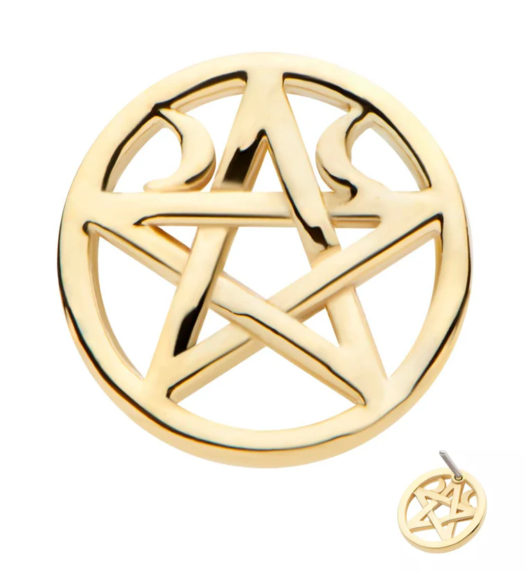 14kt Gold Half Moon Pentacle Threadless Top - Mrs Treak