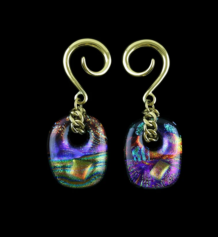 Dichroic Jibe Glass Brass Ear Weights V1 - Mrs Treak