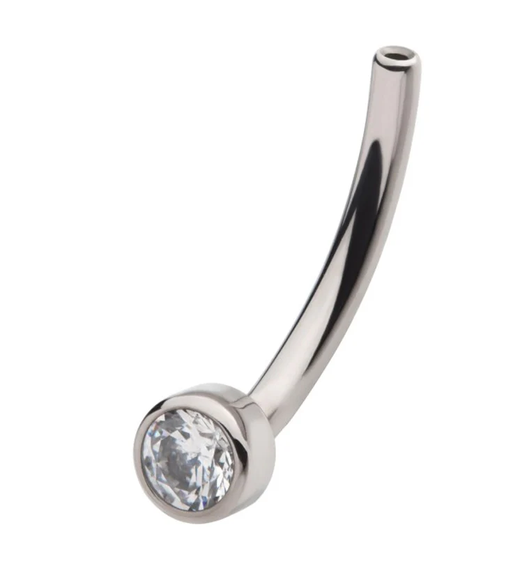 Bezel Set CZ Gem Disk Titanium Curved Threadless Barbell - Mrs Treak