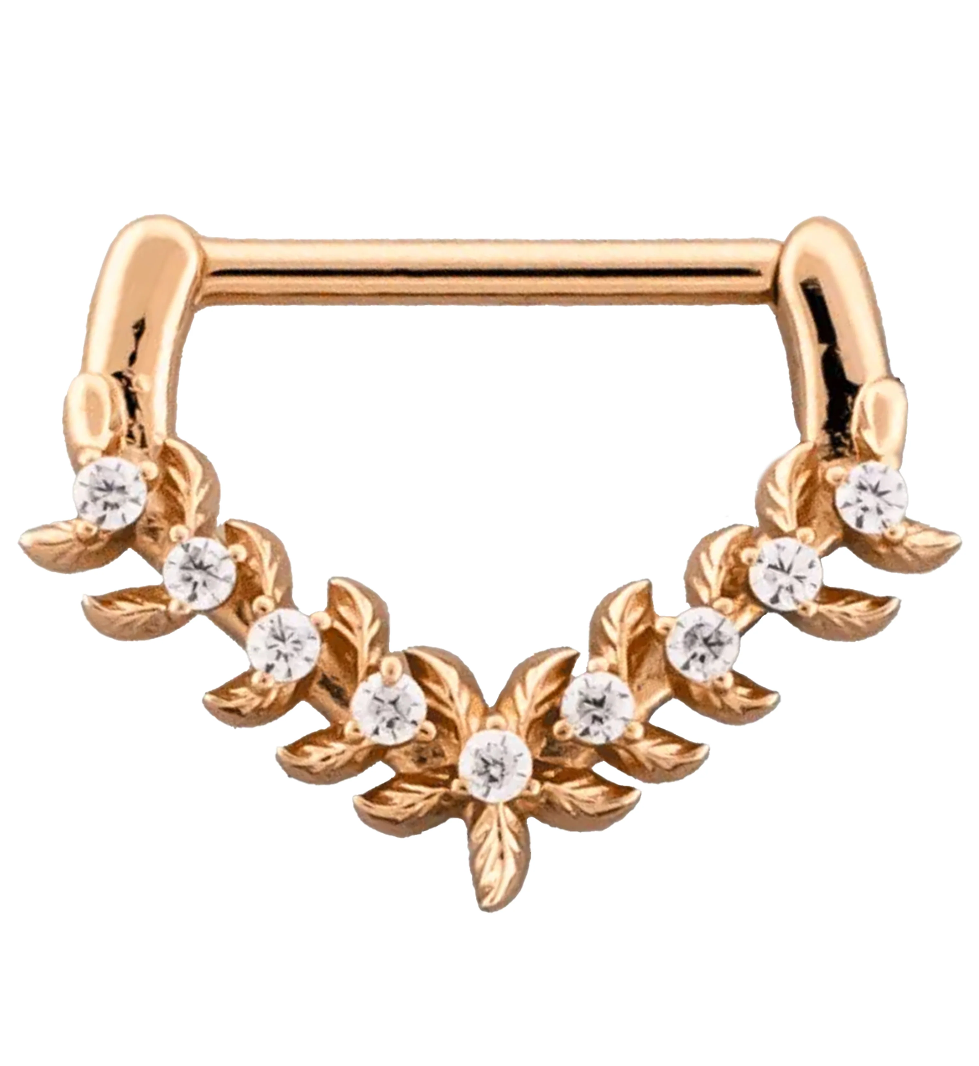 Rose Gold PVD Laurel Point Clear CZ Stainless Steel Hinged Segment Ring - Mrs Treak