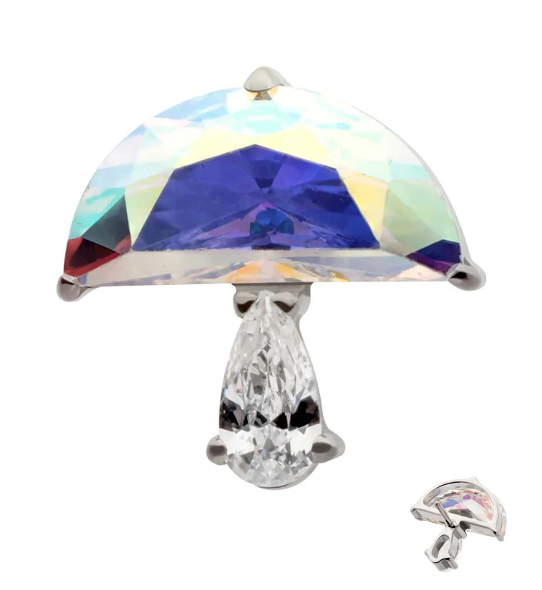 Mushroom Rainbow Aurora And Clear CZ Titanium Threadless Top - Mrs Treak