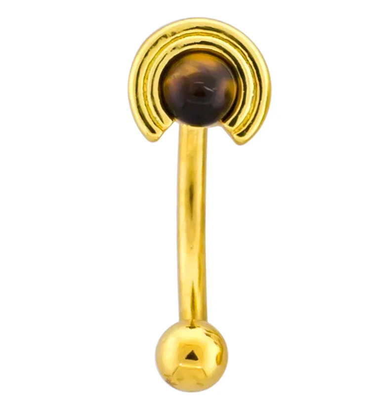 Gold PVD Halo Tiger Eye Howlite Stone Stainless Steel Curved Barbell - Mrs Treak