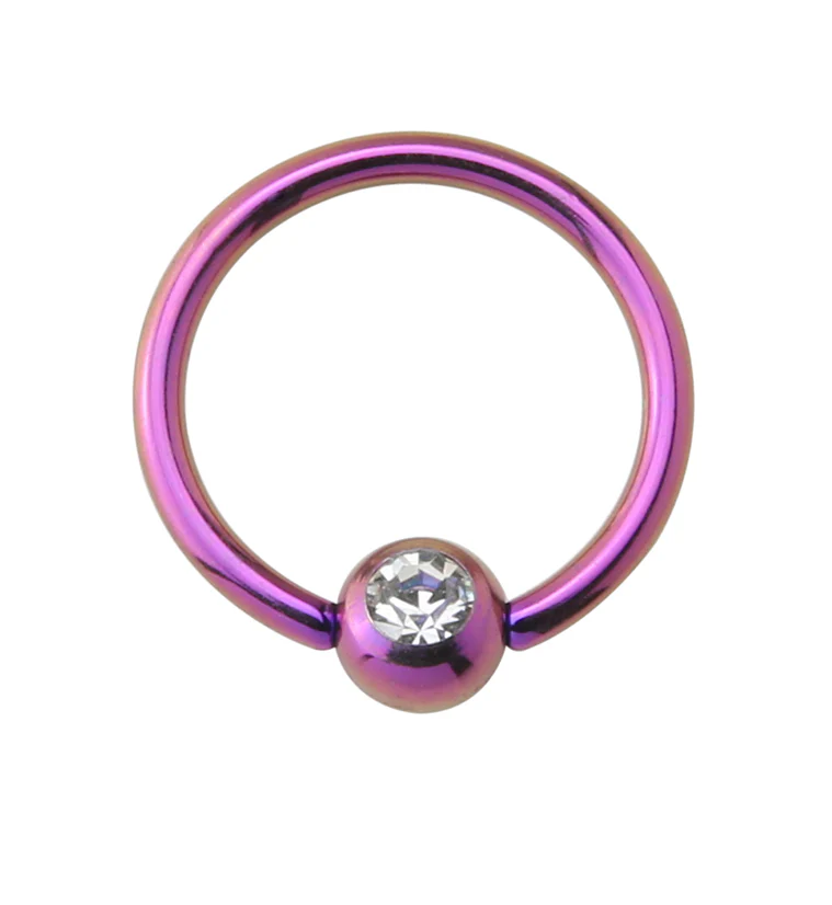 Purple PVD Clear CZ Captive Ring - Mrs Treak