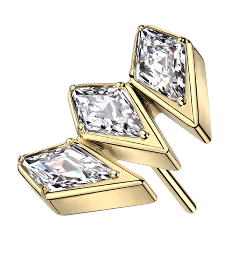 Gold PVD Triple Quill Clear CZ Titanium Threadless Top - Mrs Treak