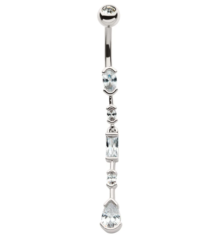 Mixed Gems Dangle Stainless Steel Belly Button Ring - Mrs Treak