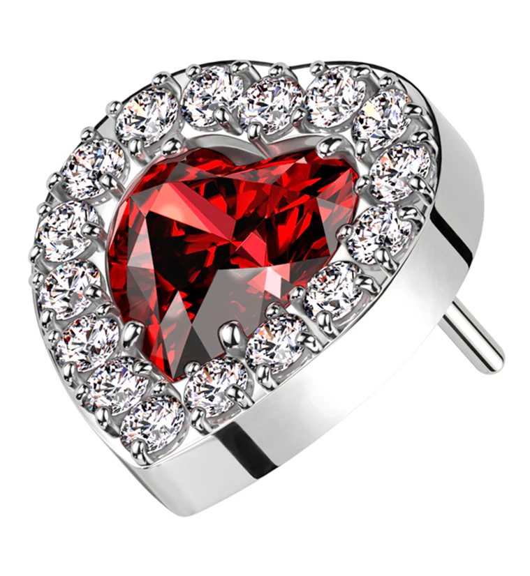 Lined Heart Red CZ Titanium Threadless Top - Mrs Treak