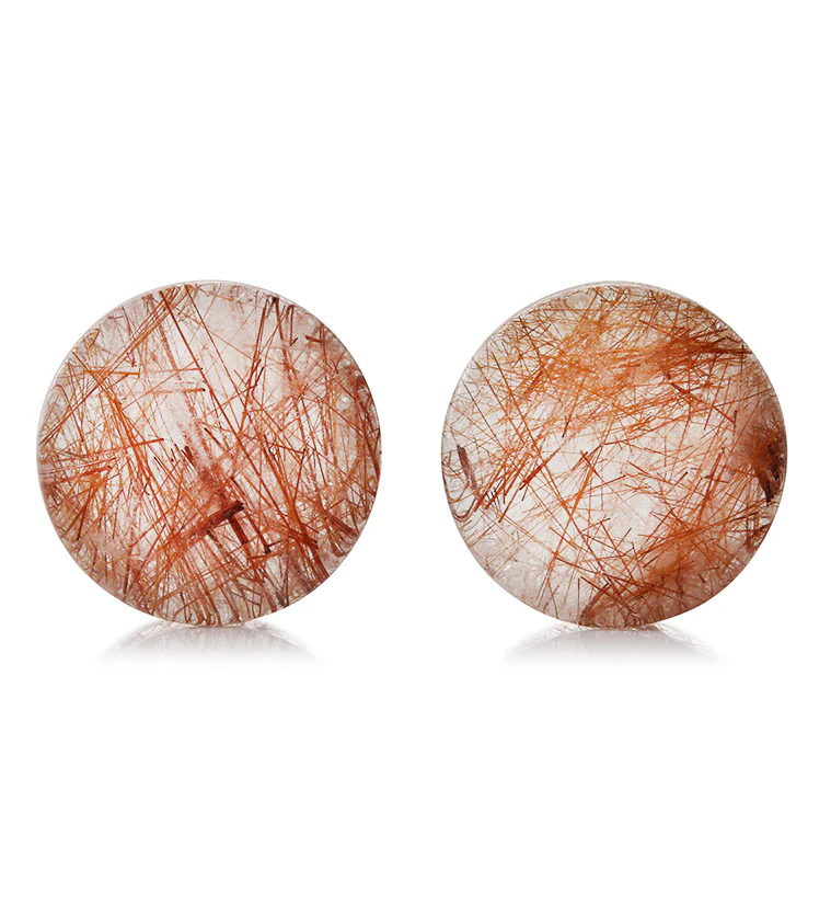 Rutilated Quartz Stone Plugs 1 Inch (25mm) Version 4 - Mrs Treak