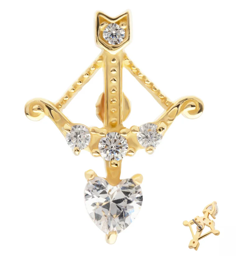 14kt Gold Cupid's Bow And Arrow Clear CZ Threadless Top - Mrs Treak