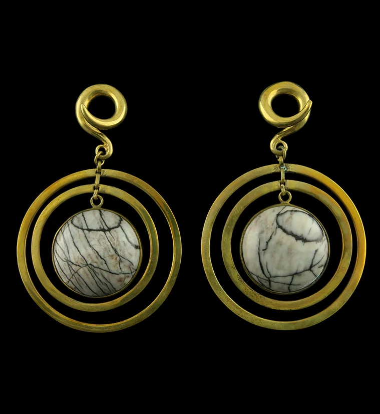 Picasso Jasper Double Hoop Brass Ear Weights - Mrs Treak