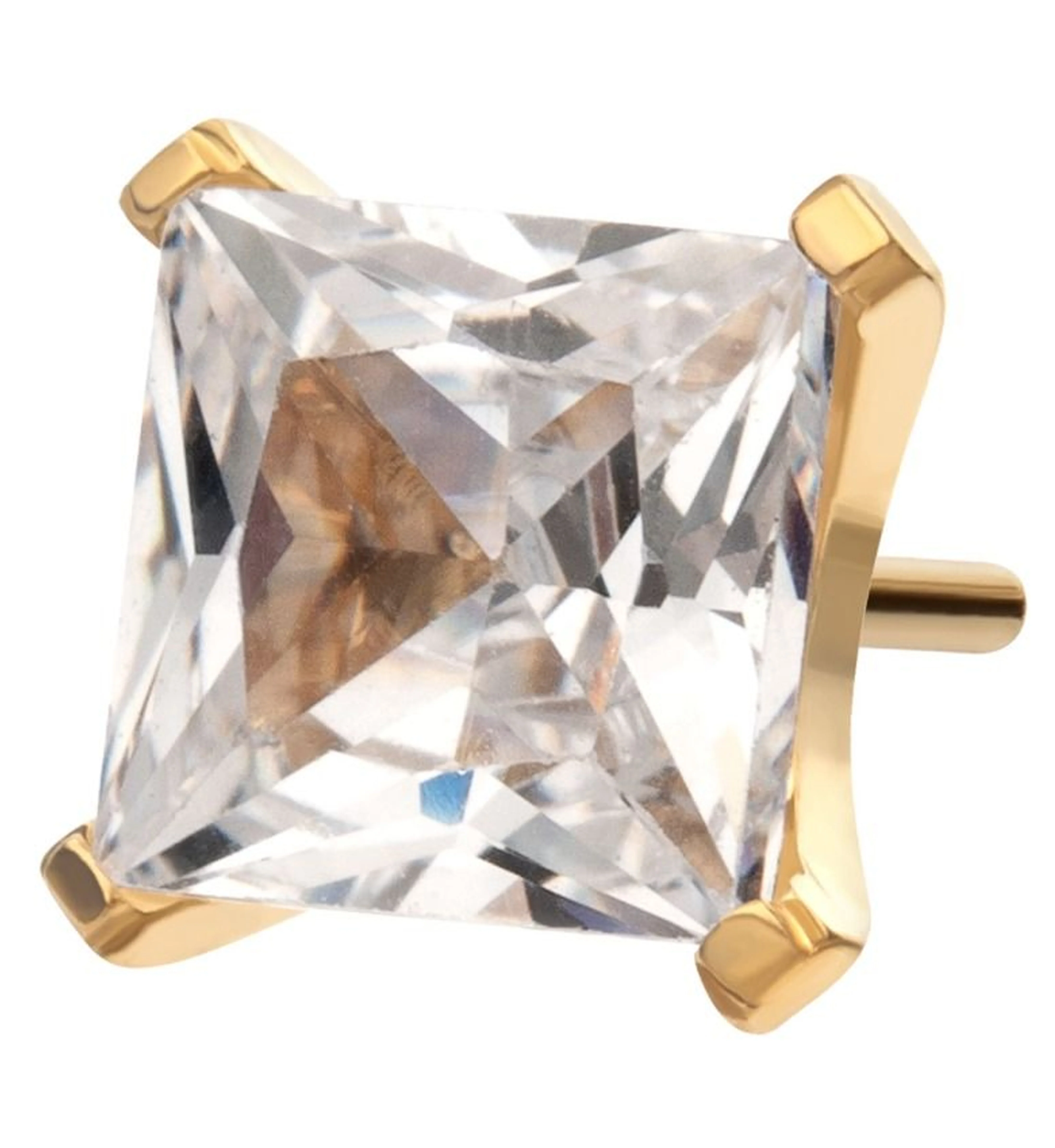 24kt Gold PVD Princess Clear CZ Flat Base Threadless Titanium Top - Mrs Treak