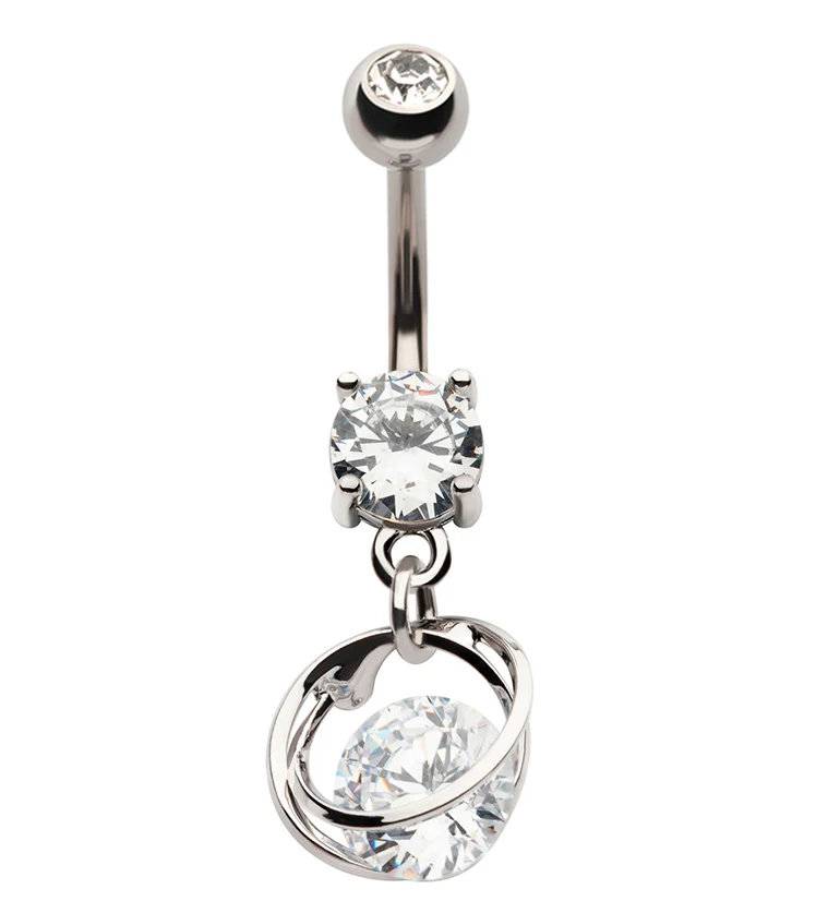 Orbit CZ Dangle Stainless Steel Belly Button Ring - Mrs Treak