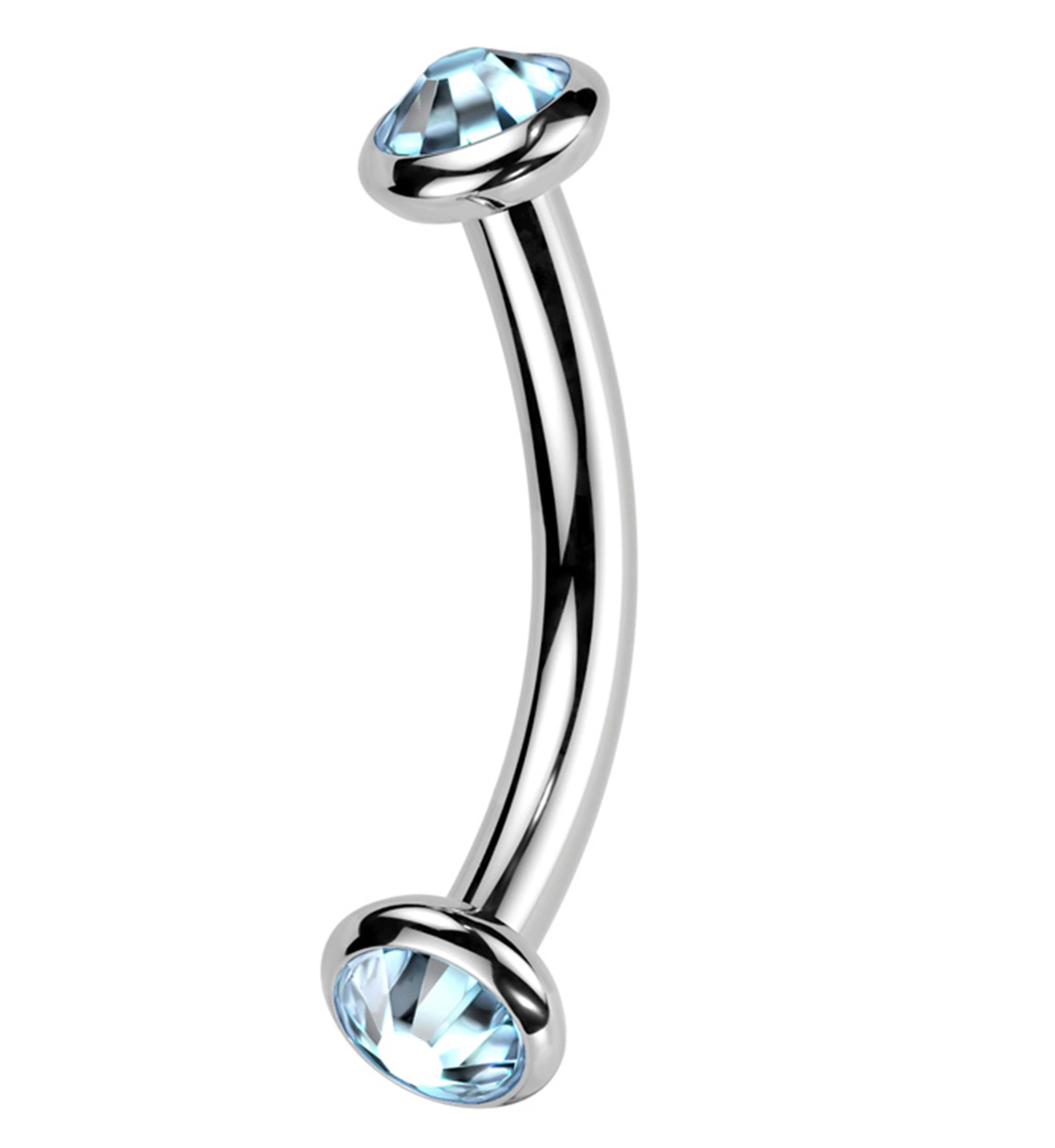 Double Bezel Aqua CZ Internally Threaded Titanium Curved Barbell - Mrs Treak