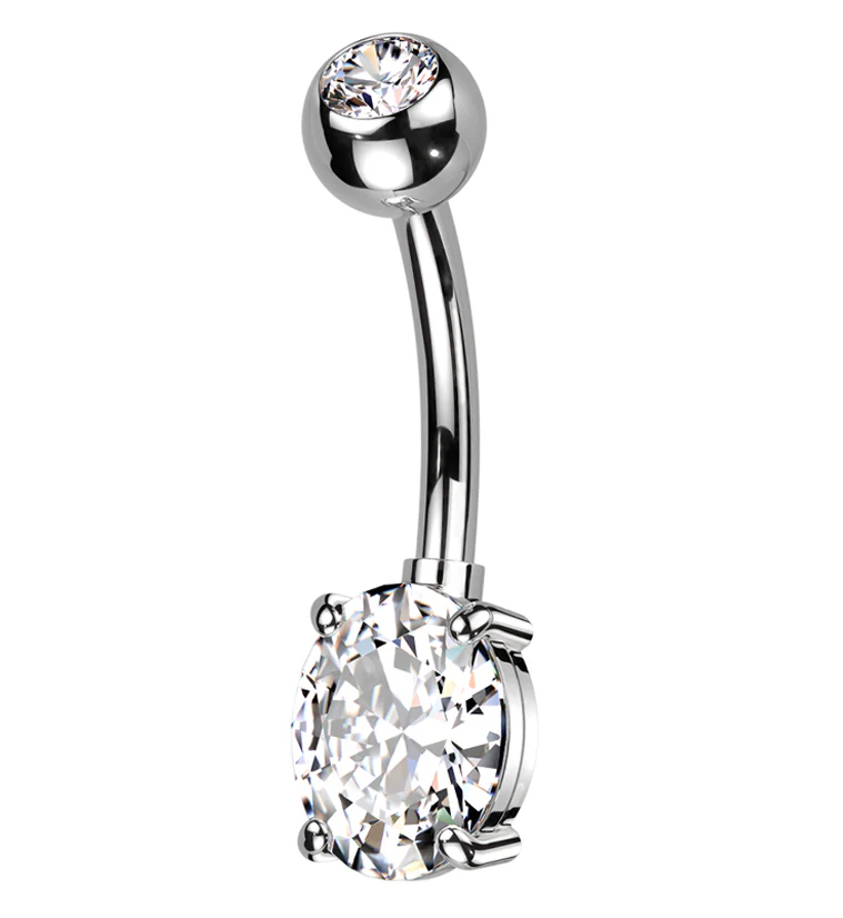Oval Prong Clear CZ Titanium Belly Button Ring - Mrs Treak