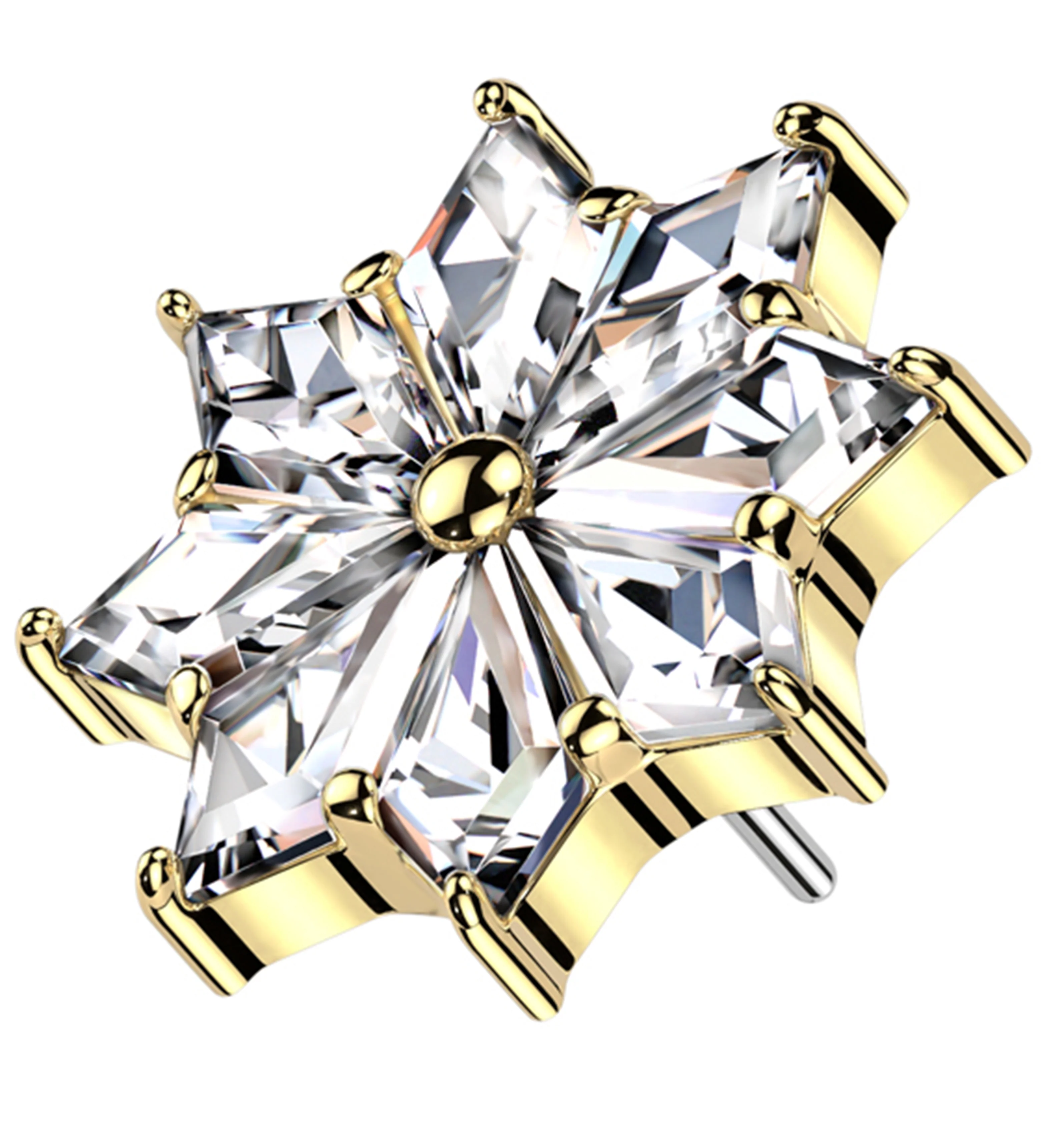 Gold PVD Snow Flower Clear CZ Titanium Threadless Top - Mrs Treak