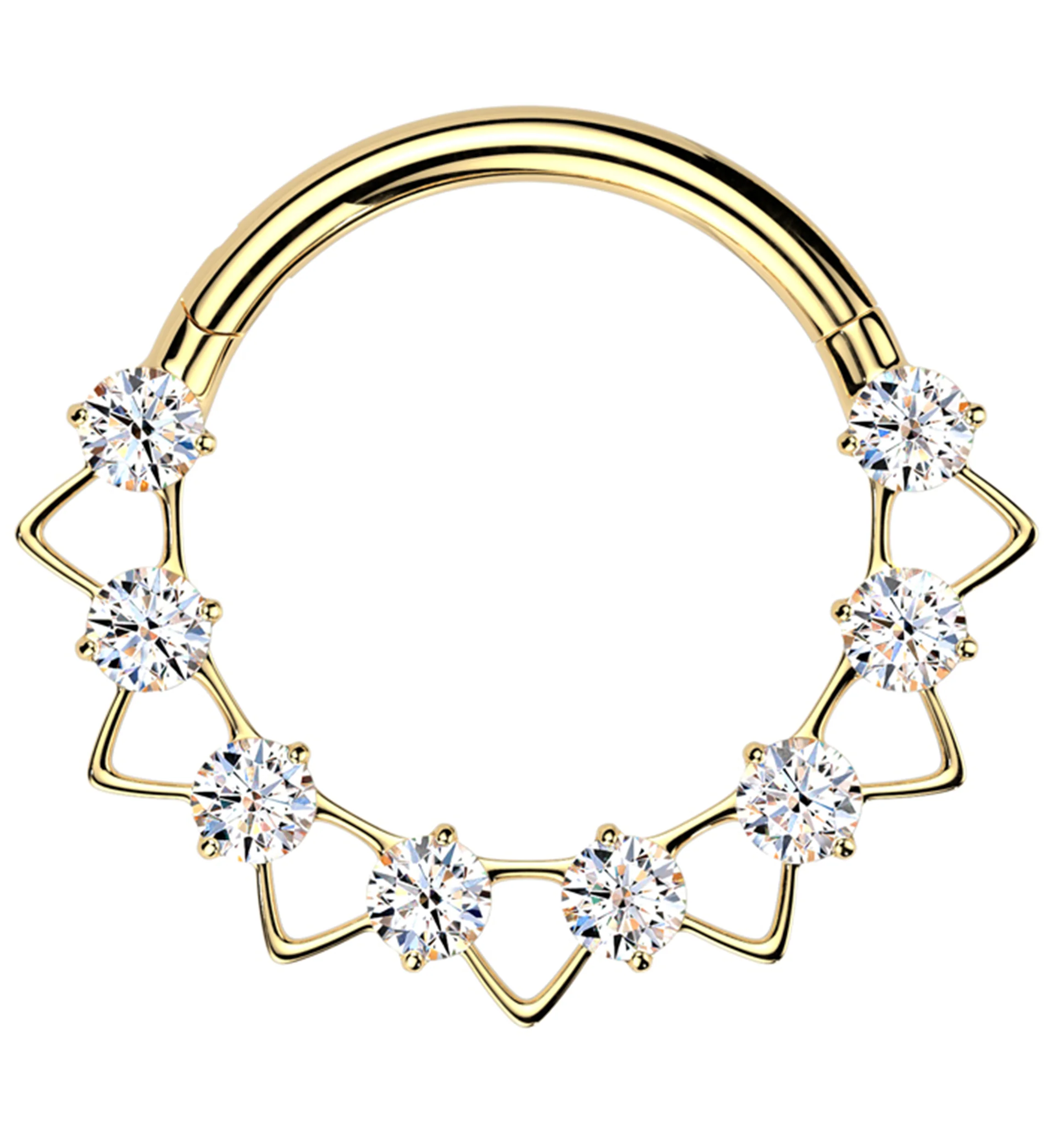 Gold PVD Alternate Triangle Clear CZ Titanium Hinged Segment Ring - Mrs Treak