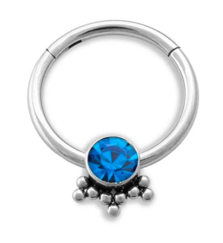 Cluster Bead Capri Blue CZ Titanium Segment Ring - Mrs Treak