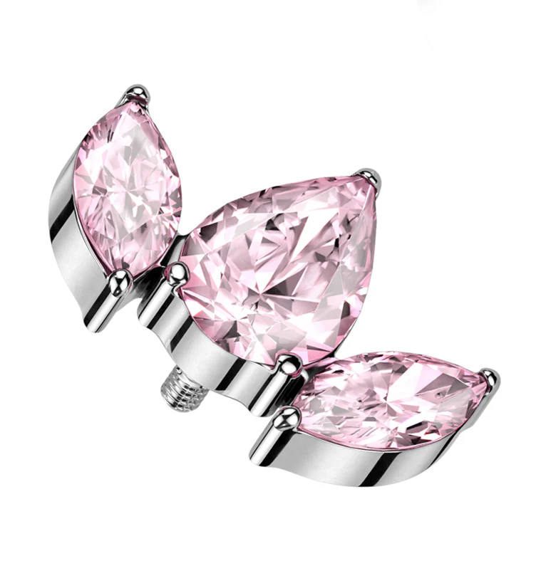 Triple Empress Teardrop Pink CZ Internally Threaded Titanium Top - Mrs Treak