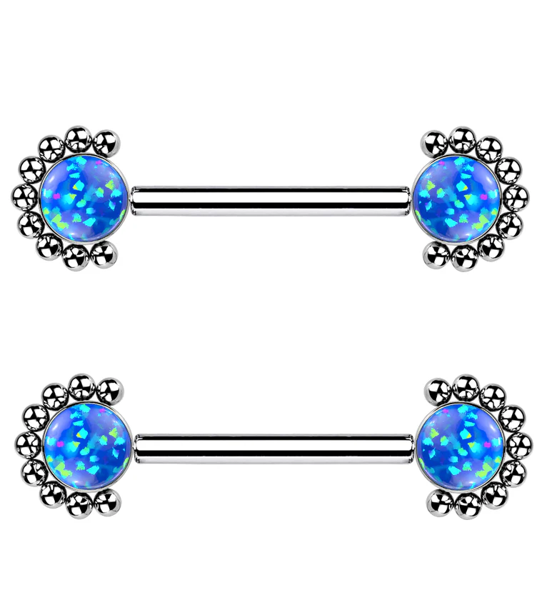14G Encirc Double Blue Opalite Threadless Titanium Nipple Ring Barbell - Mrs Treak