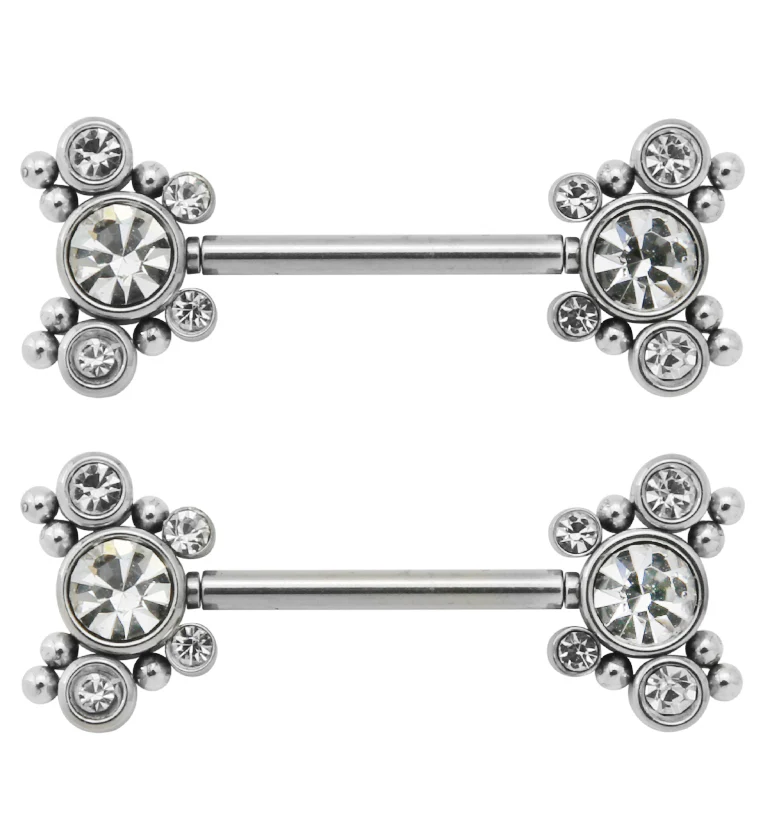 14G Clear CZ Bevy Threadless Nipple Ring Barbells - Mrs Treak
