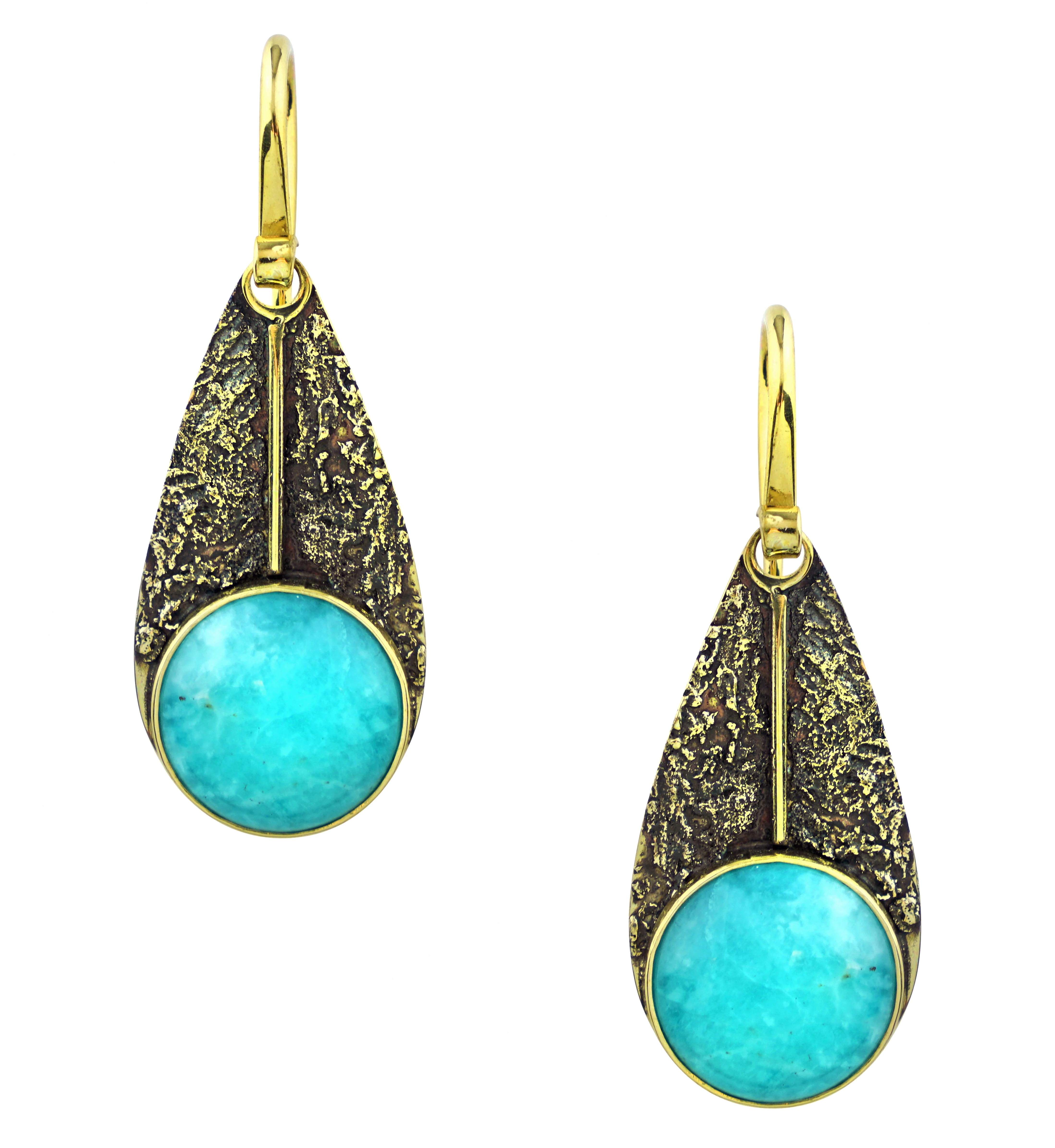 Scaled Dangle Amazonite Stone Inlay Brass Earrings - Mrs Treak