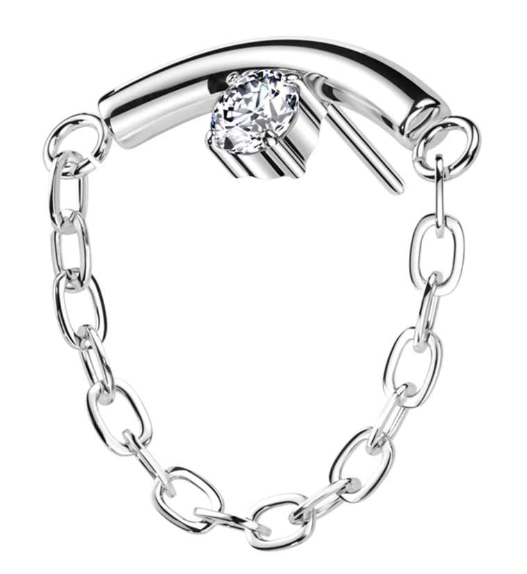 Curved Bar Clear CZ Dangle Chain Titanium Threadless Top - Mrs Treak