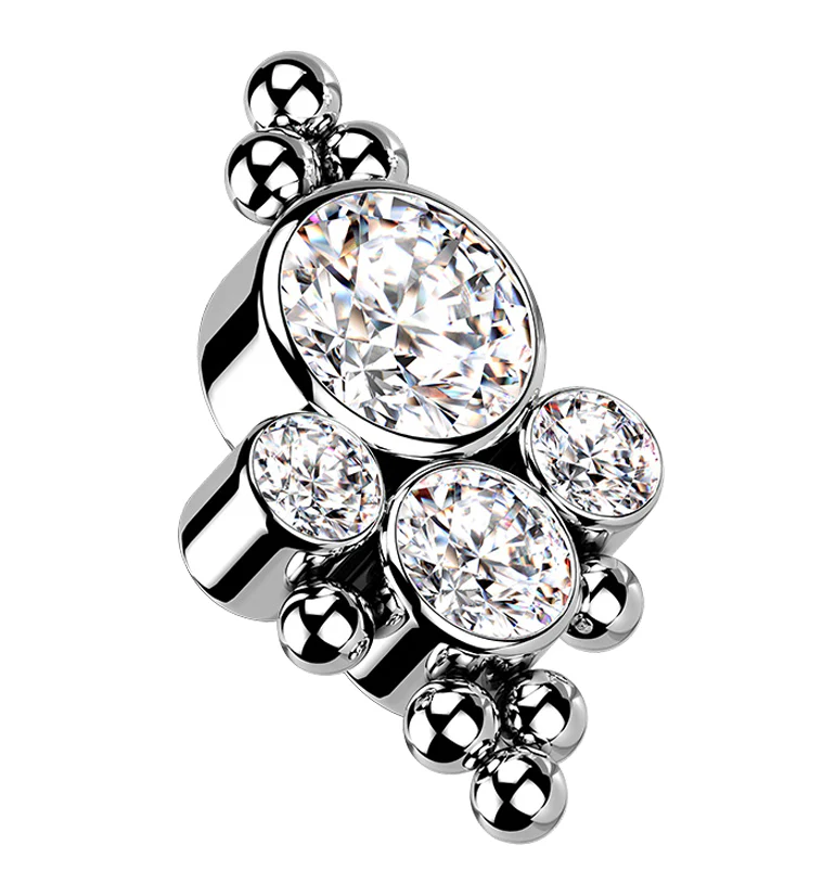 Beaded Array Clear CZ Titanium Internally Threaded Top - Mrs Treak