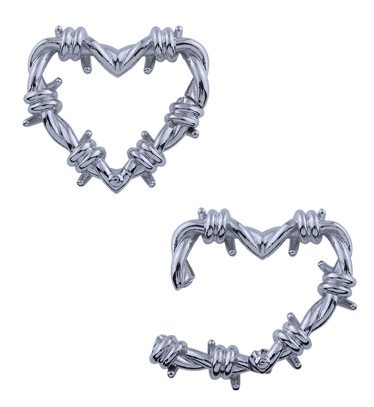 Barbed Heart Stainless Steel Hinged Ear Weights - Mrs Treak