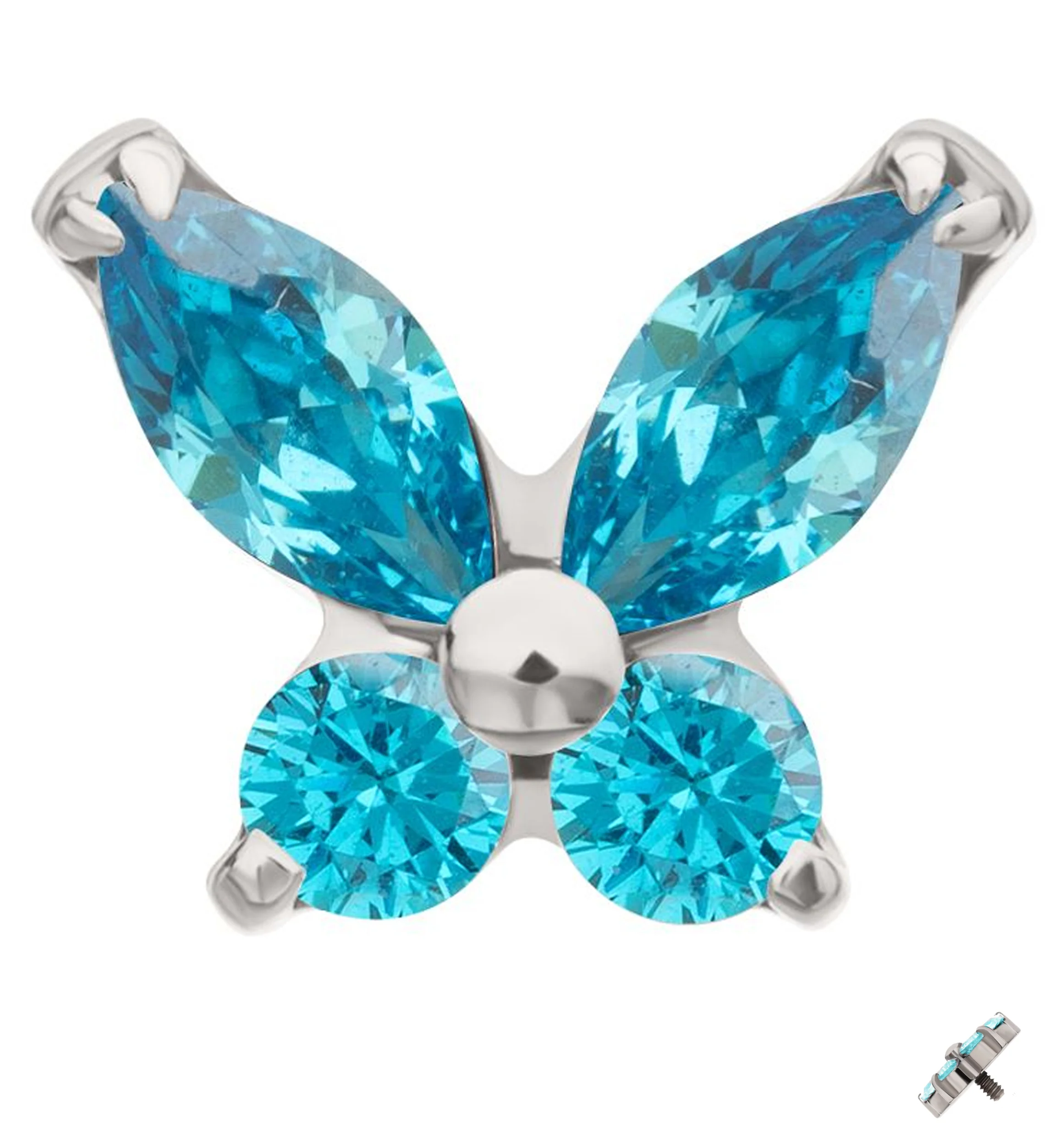 Mini Butterfly Blue Topaz CZ Titanium Internally Threaded Top - Mrs Treak