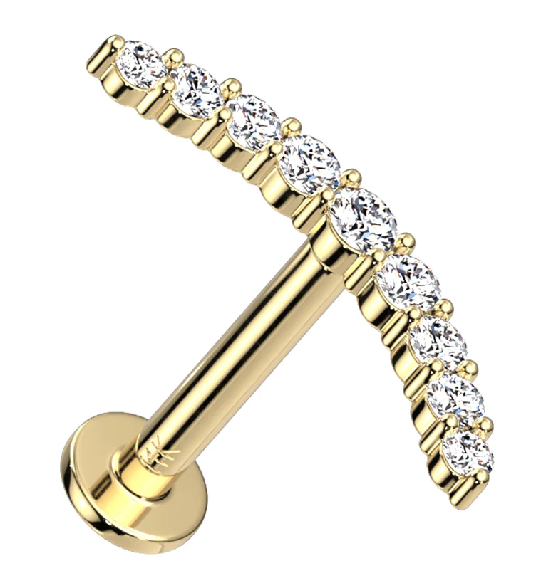 14kt Gold Curve CZ Threadless Labret - Mrs Treak