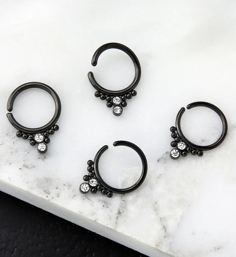 Black PVD Double CZ Shill Bead Annealed Seamless Hoop Ring - Mrs Treak