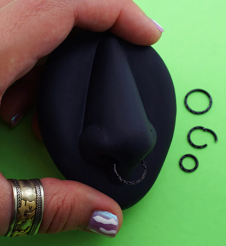 Black PVD Faceted Front Stainless Steel Hinged Segment Ring - Mrs Treak