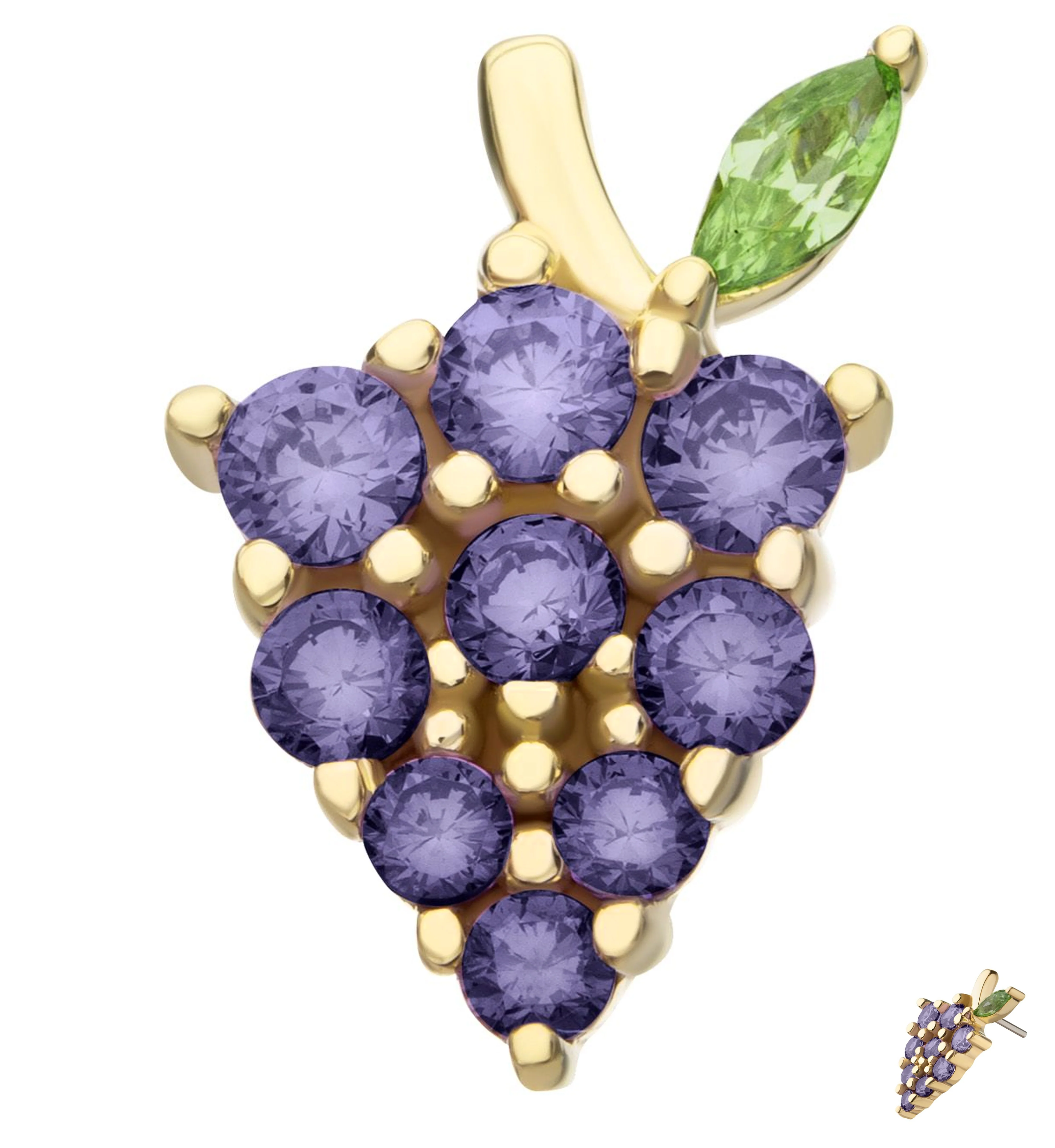 14kt Gold Full Grape Cluster Purple CZ Threadless Top - Mrs Treak