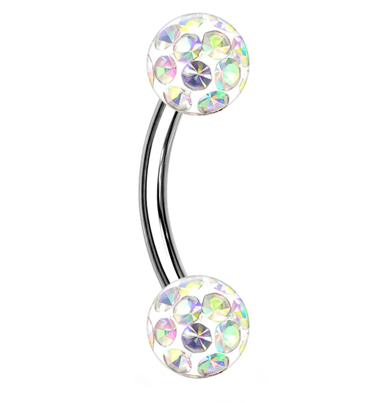 Aurora Double Glitterball Stainless Steel Curved Barbell - Mrs Treak