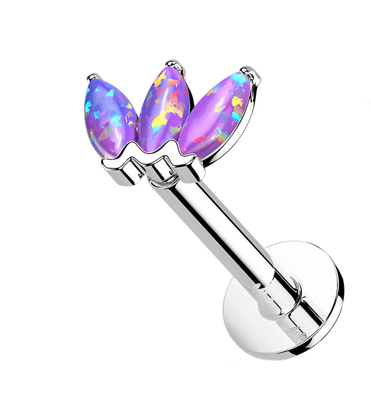 14kt White Gold Empress Triple Purple Opalite Threadless Labret - Mrs Treak
