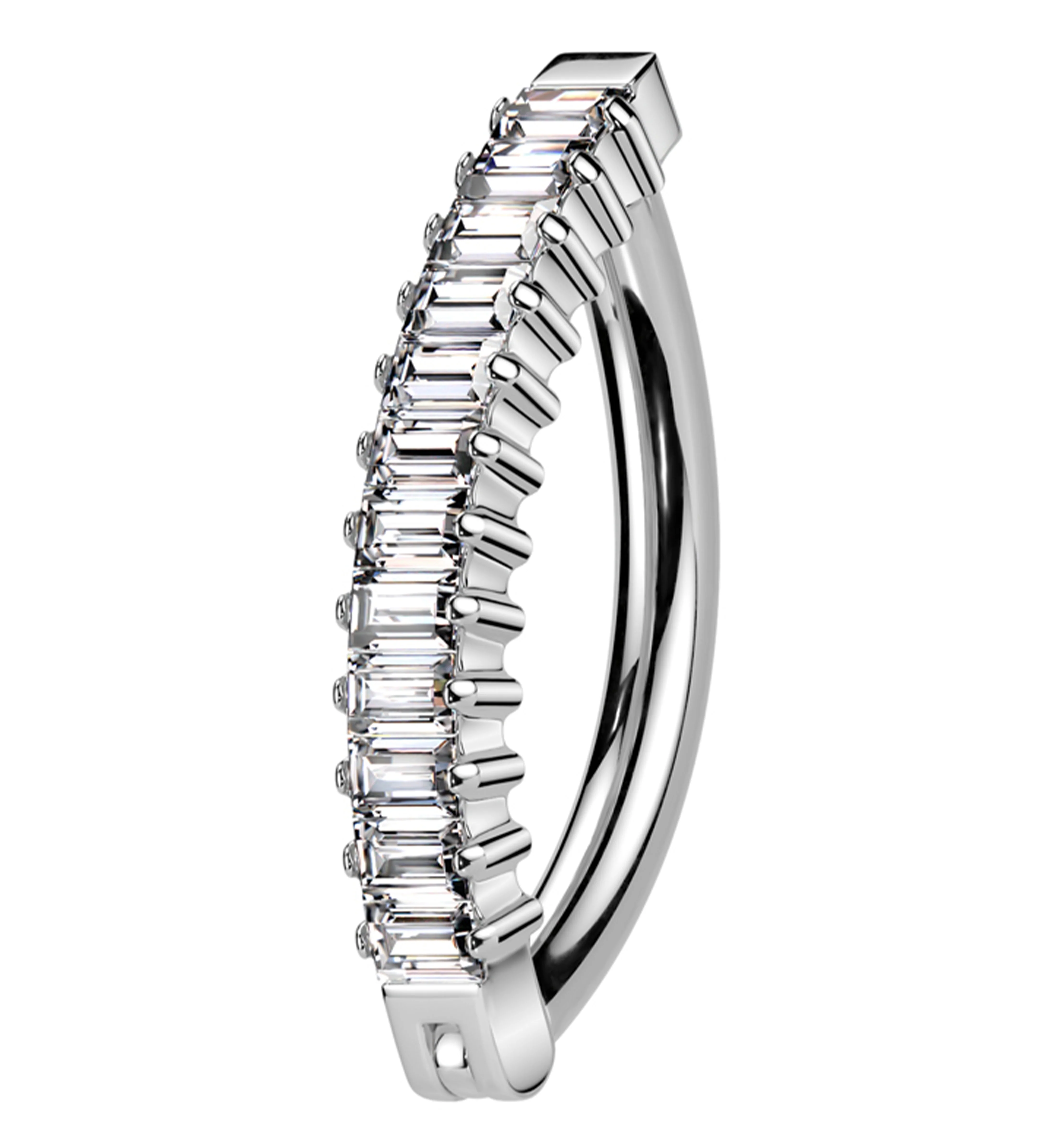 Baguette Clear CZ Row Titanium Hinged Belly Button Ring - Mrs Treak