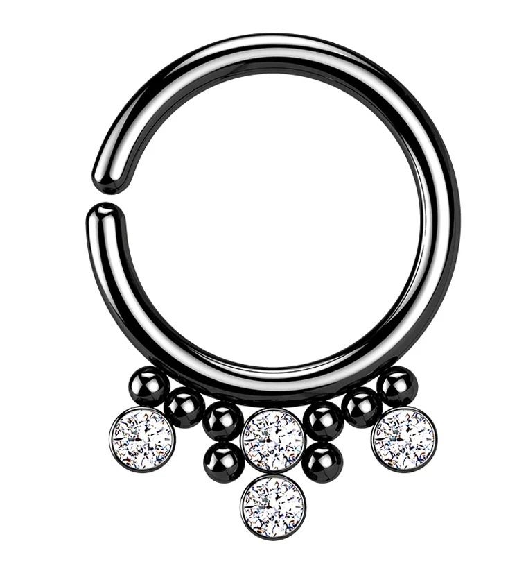 Black PVD Cluster Beaded CZ Annealed Seamless Hoop Ring - Mrs Treak