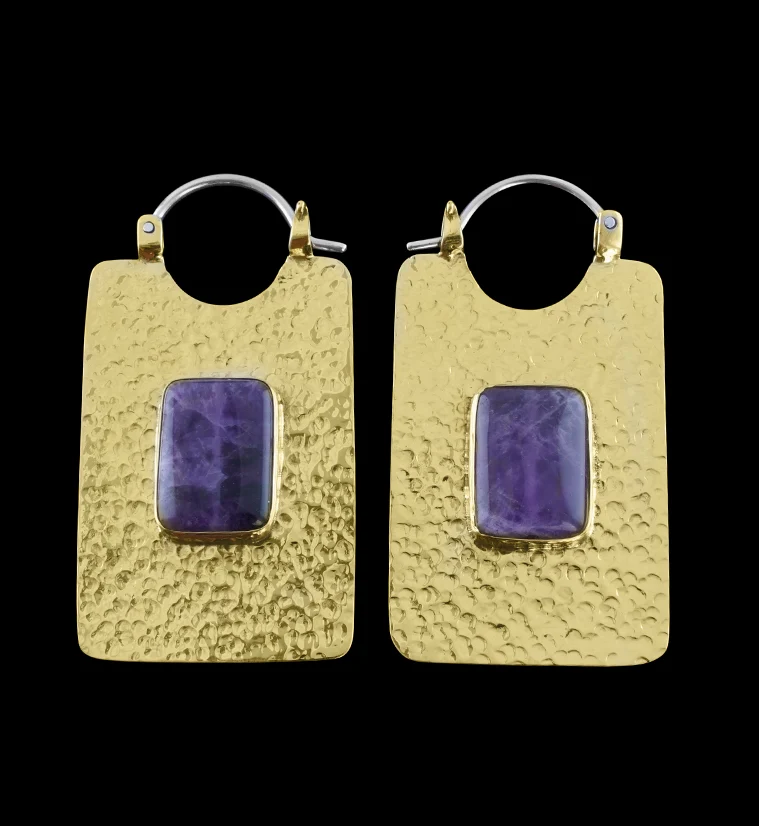 14G Obverse Amethyst Stone Brass Hangers - Earrings - Mrs Treak