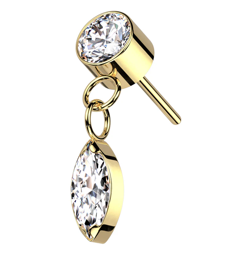 Gold PVD Dangle Marquise Clear CZ Titanium Threadless Top - Mrs Treak