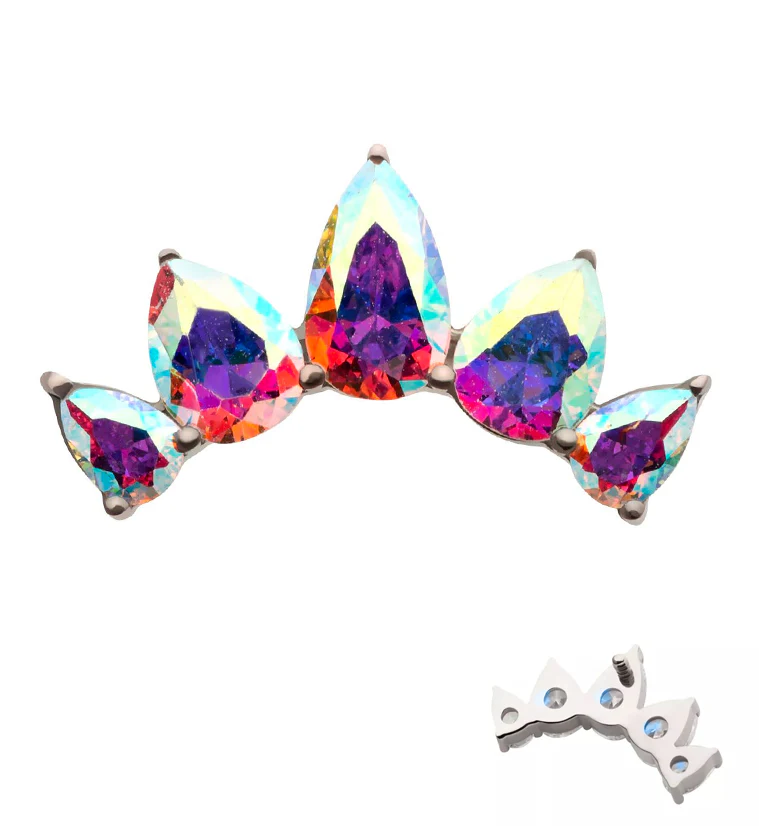 Half Crown Teardrop Rainbow Aurora CZ Internally Threaded Titanium Top - Mrs Treak