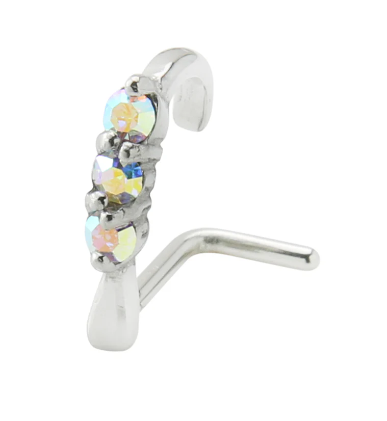 Gilded Rainbow Aurora CZ Nose Curve Ring - Mrs Treak