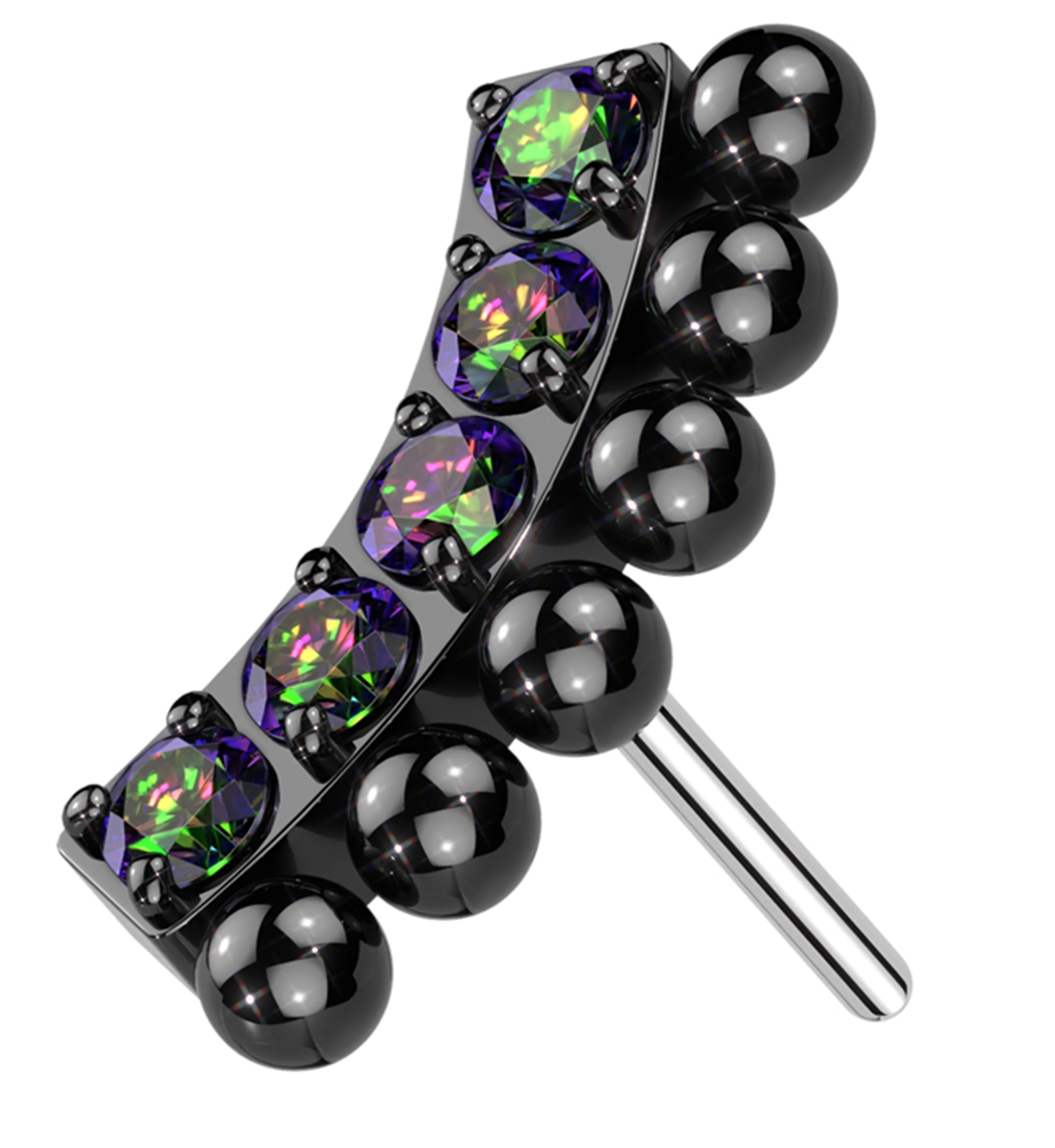 Black PVD Beaded Vault Black Aurora CZ Titanium Threadless Top - Mrs Treak