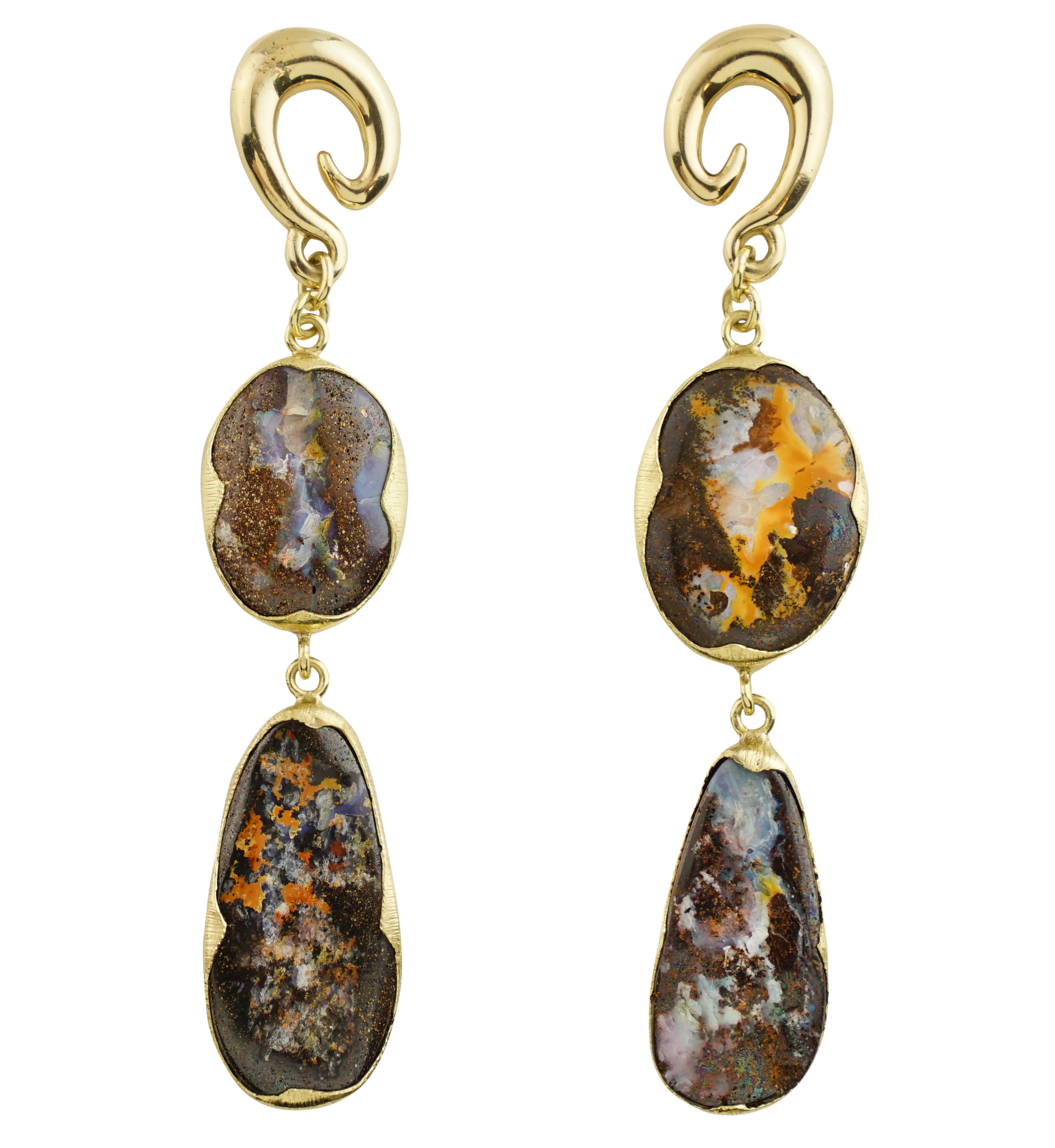 Double Boulder Opal Brass Ear Weights/Hangers Version 3 - Mrs Treak