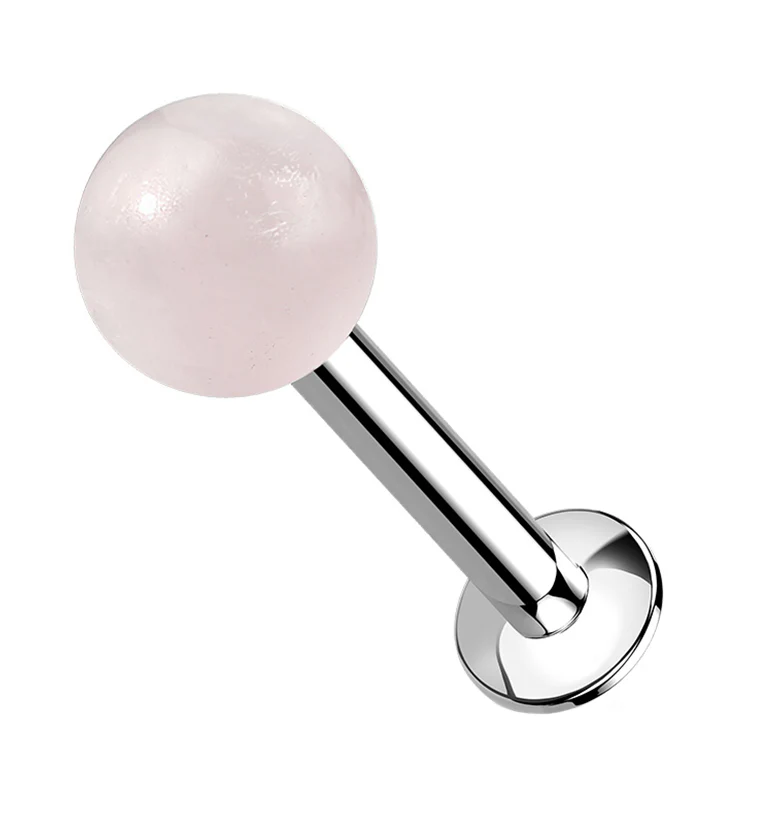 Rose Quartz Stone Ball Top Internally Threaded Labret - Mrs Treak