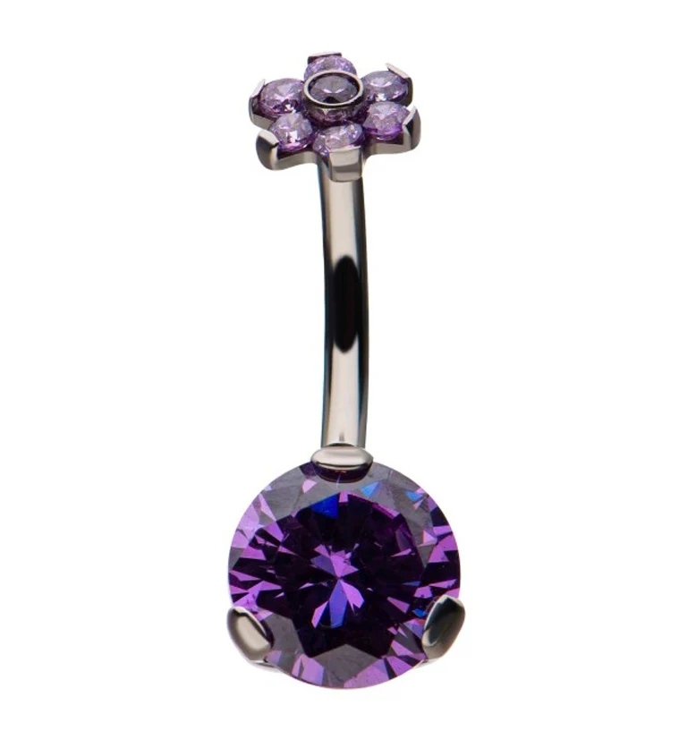 Purple CZ Flower Top Titanium Belly Button Ring - Mrs Treak