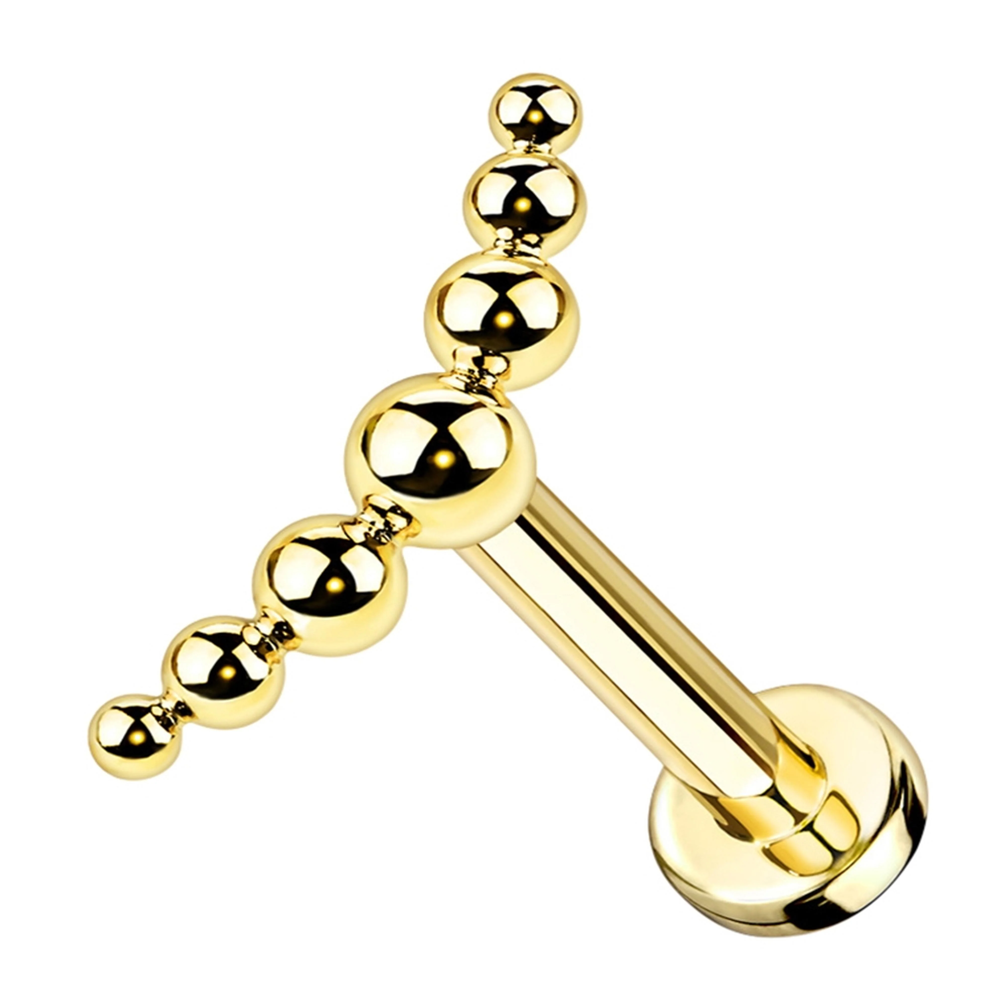 Gold PVD Beaded Lineup Titanium Labret Post - Mrs Treak