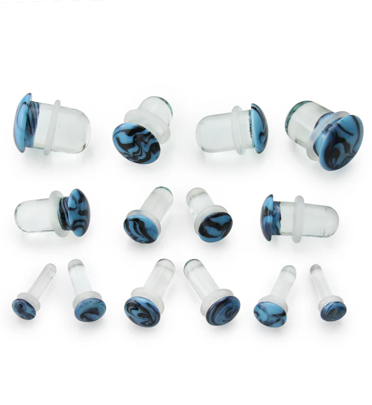 Blue & Black Haze Single Flare Glass Plugs - Mrs Treak